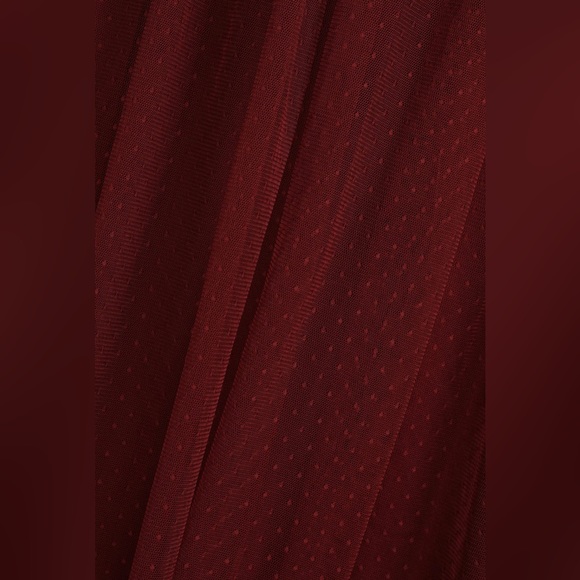 Divine Invitation Burgundy Tulle Swiss Dot Ruffled Midi Dress - Picture 5 of 5